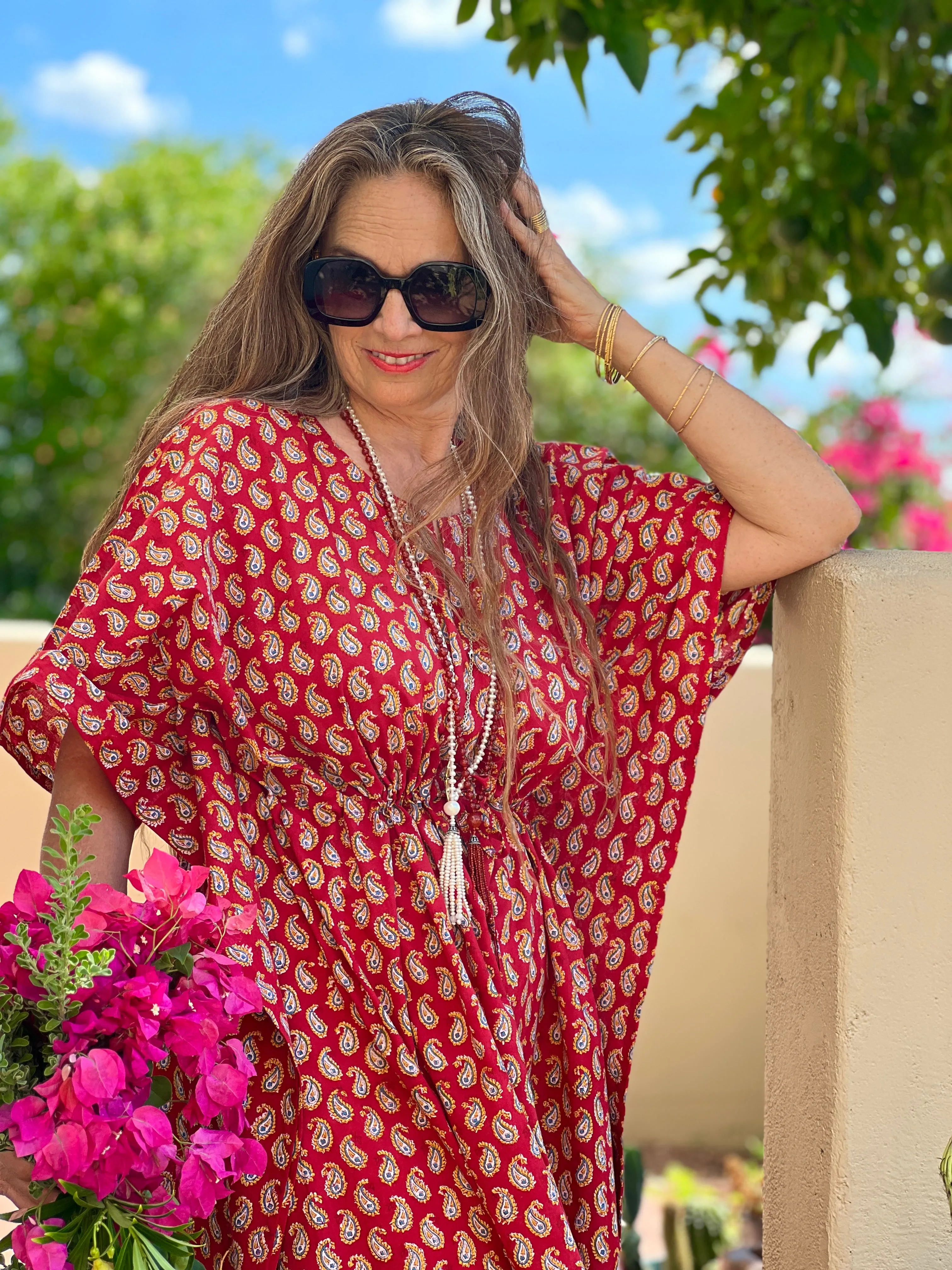 Pallas Red Paisley Maxi Kaftan Dress