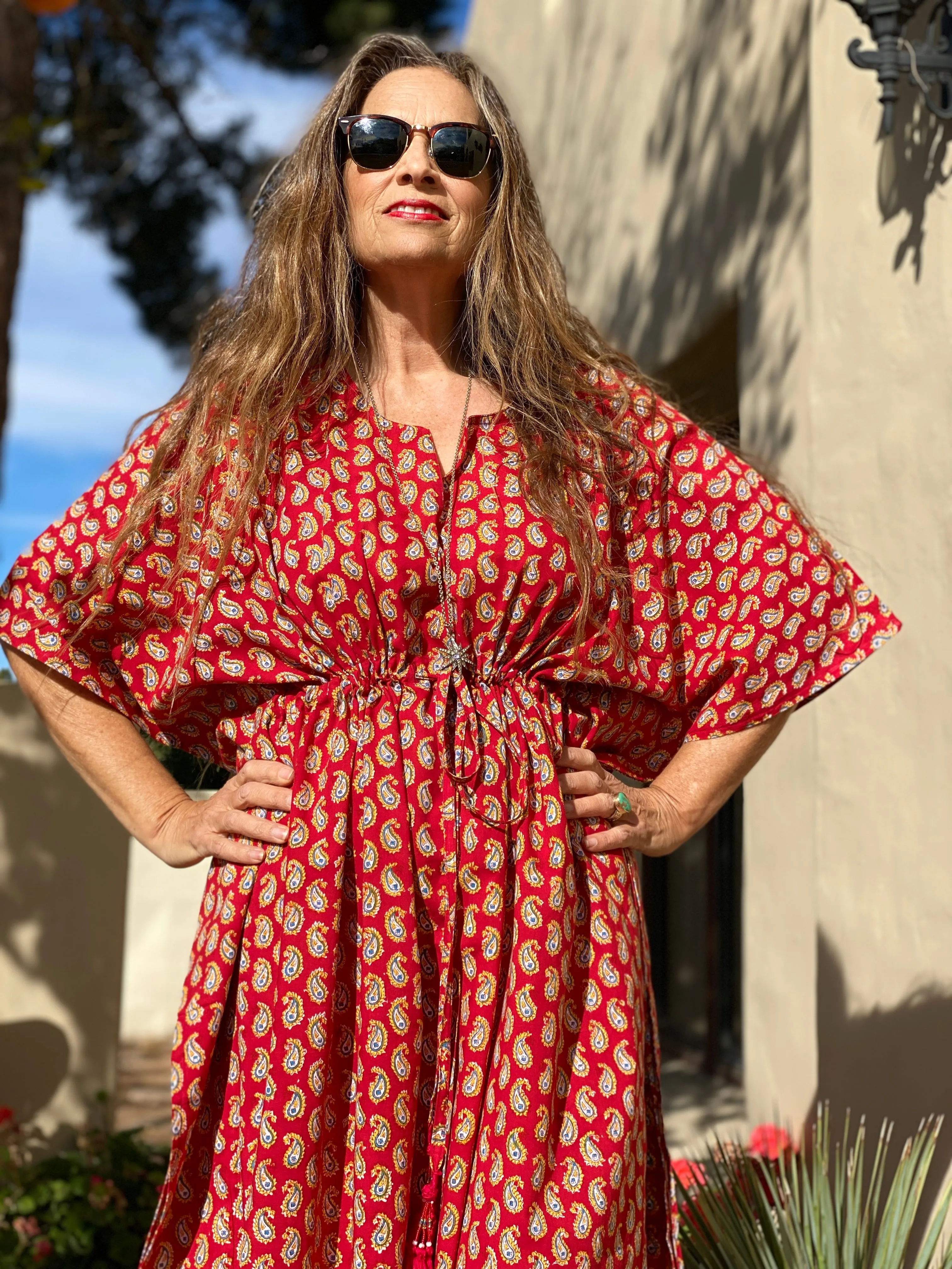 Pallas Red Paisley Maxi Kaftan Dress