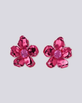 Pink Prom Flower Earrings