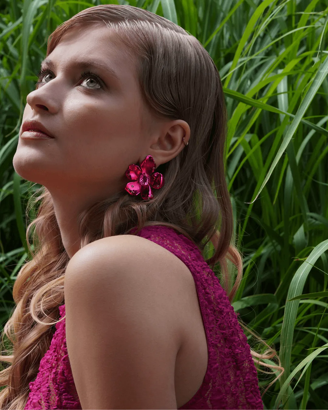 Pink Prom Flower Earrings