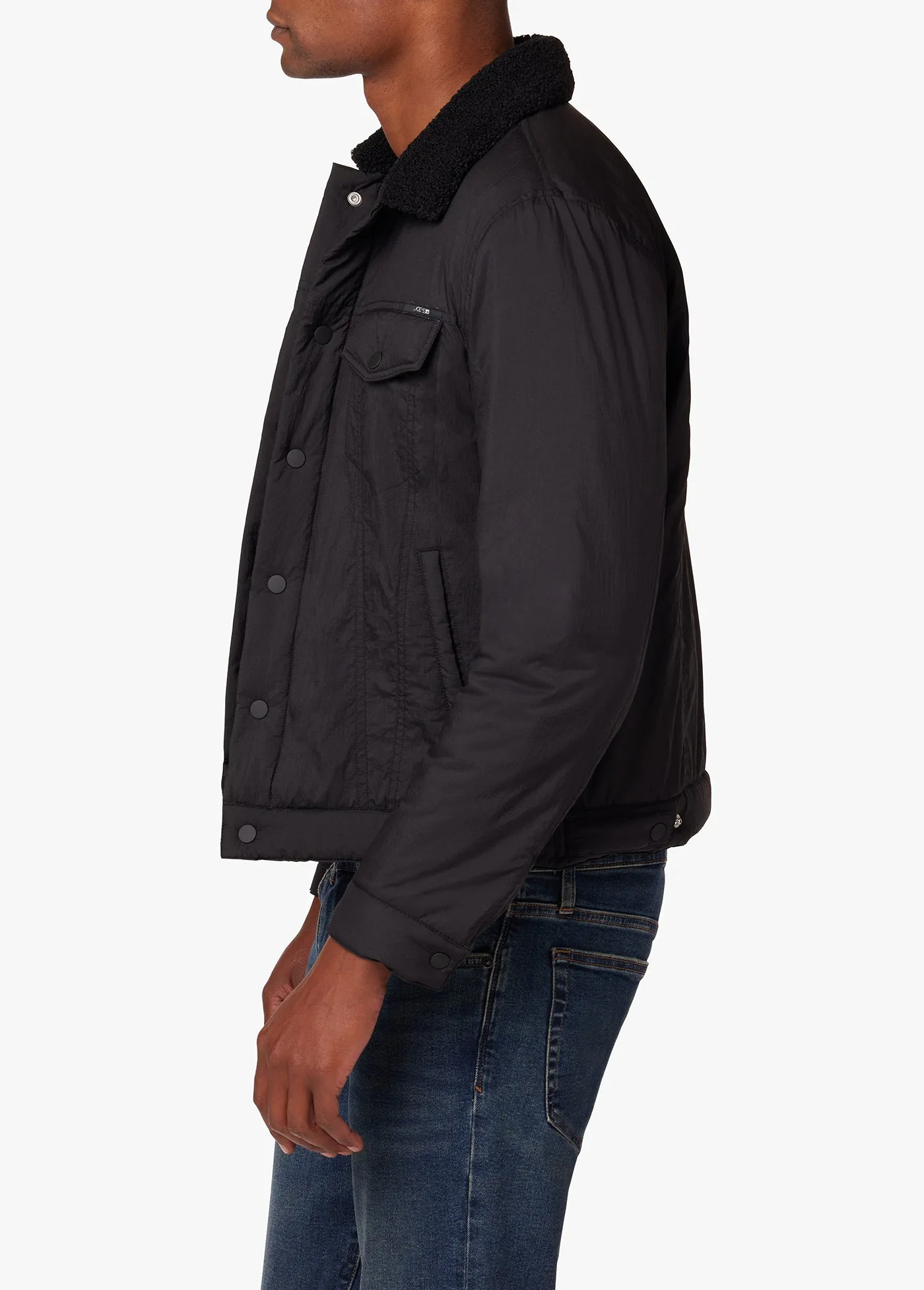 QUILTED BLACK TRUCKER JACKET