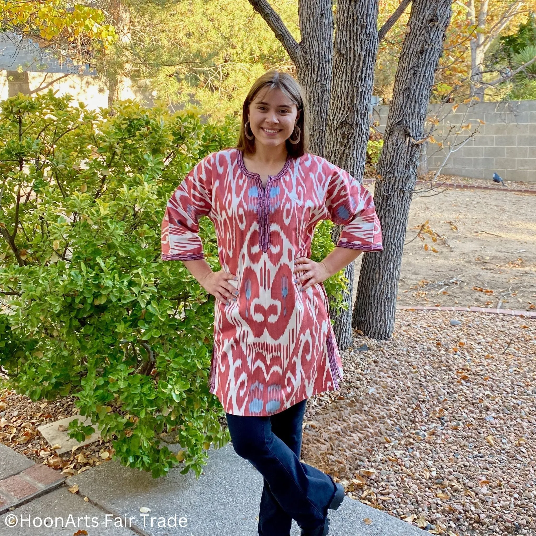 Red & White Ikat Dress-Tunic