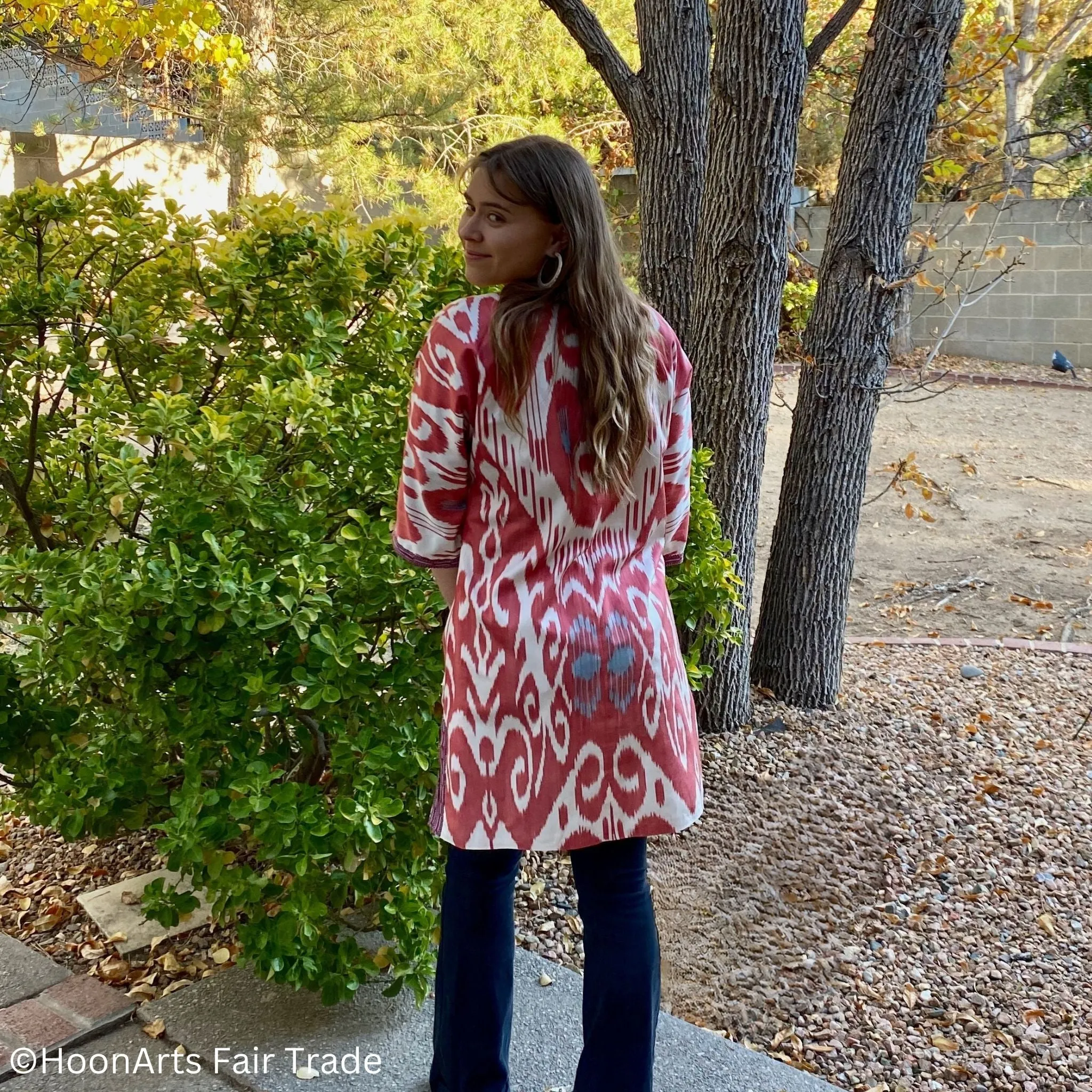 Red & White Ikat Dress-Tunic