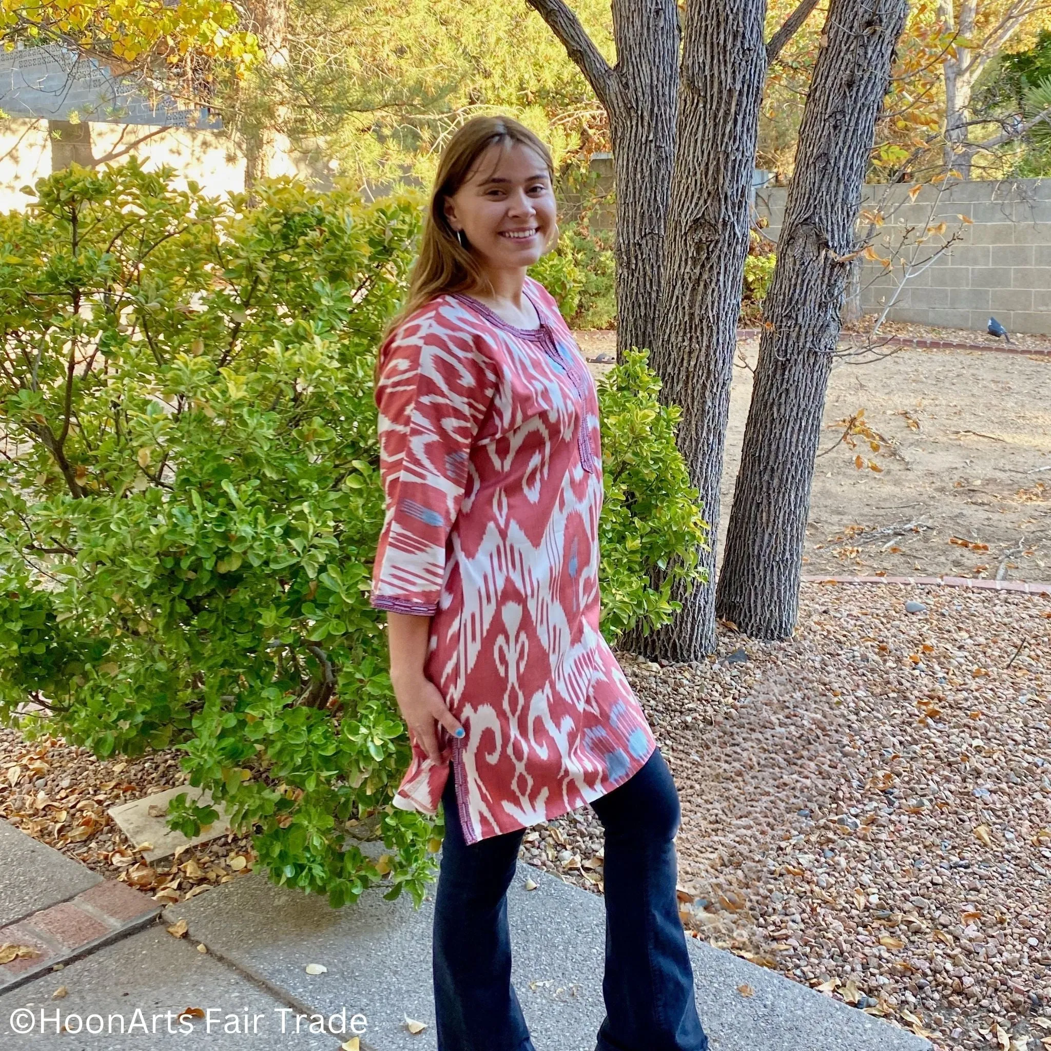 Red & White Ikat Dress-Tunic