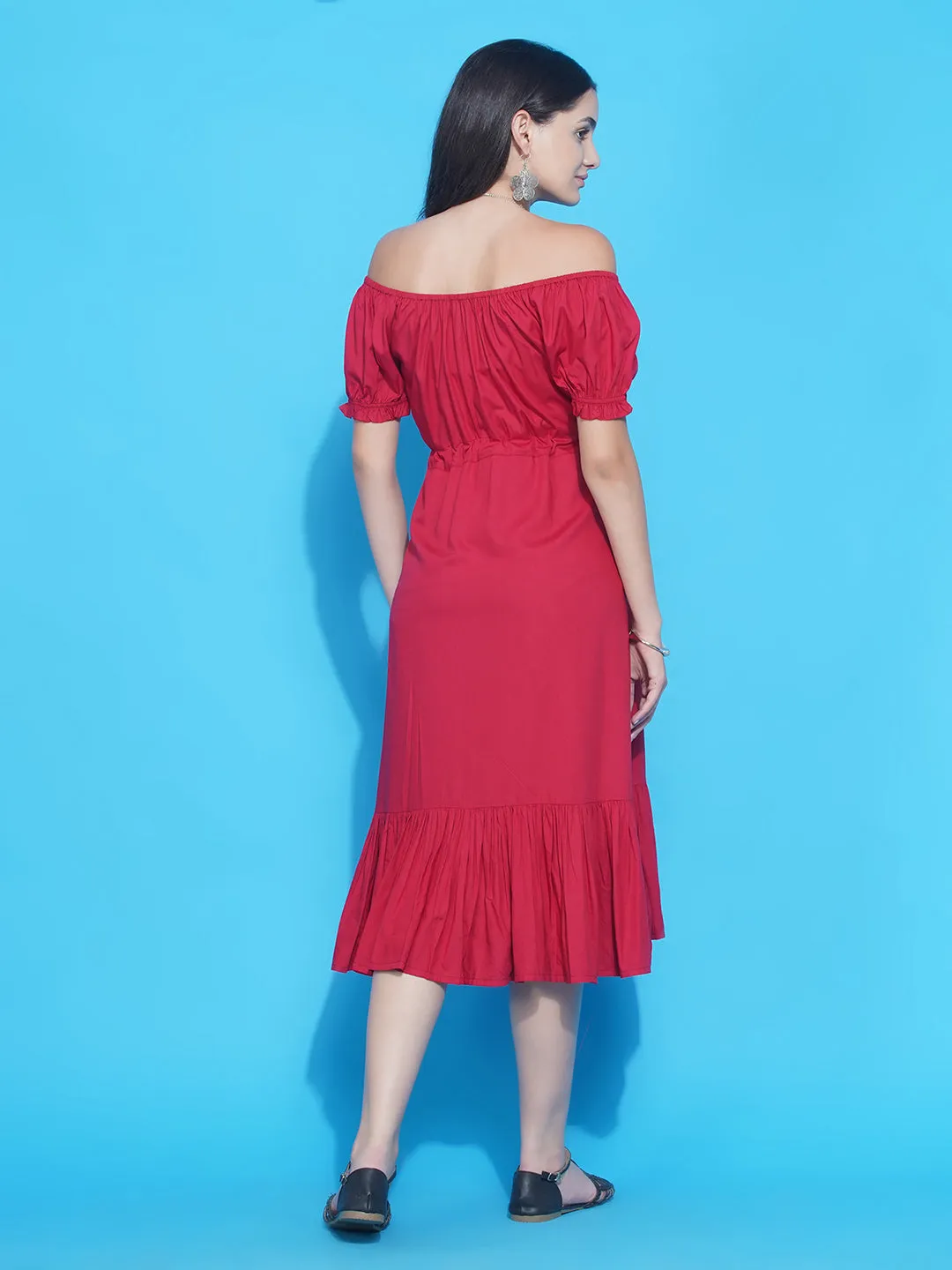 Red Asymmetric Viscose Rayon Maternity & Nursing Dress