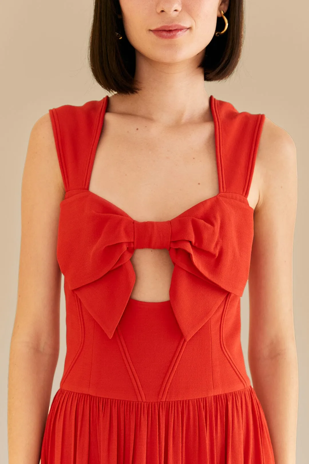 Red Bow Sleeveless Midi Dress