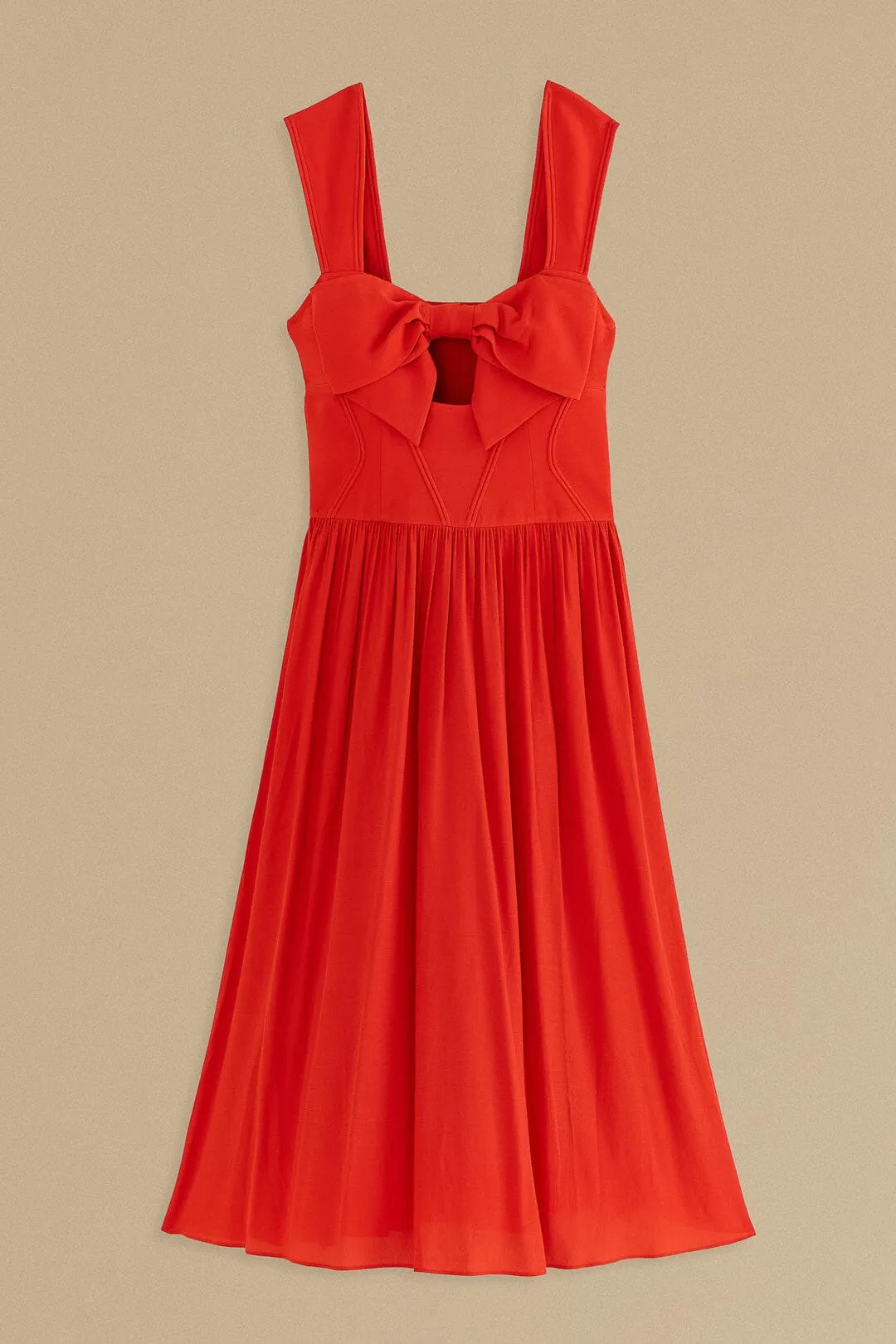 Red Bow Sleeveless Midi Dress