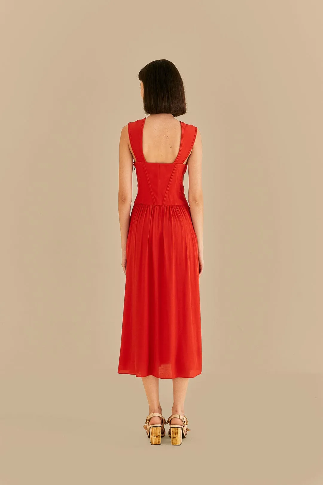 Red Bow Sleeveless Midi Dress