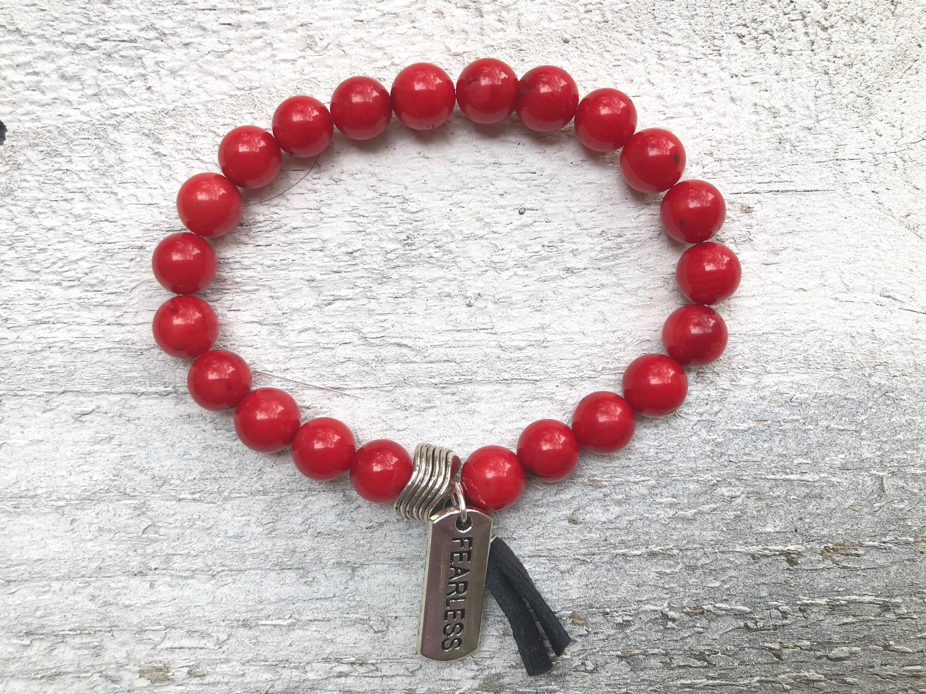 Red Coral Bracelet - Red Bracelet - Coral Jewelry -  Coral Bracelet - Fearless Charm- Men's Jewelry - Women's Jewelry - Girlfriend's Gift