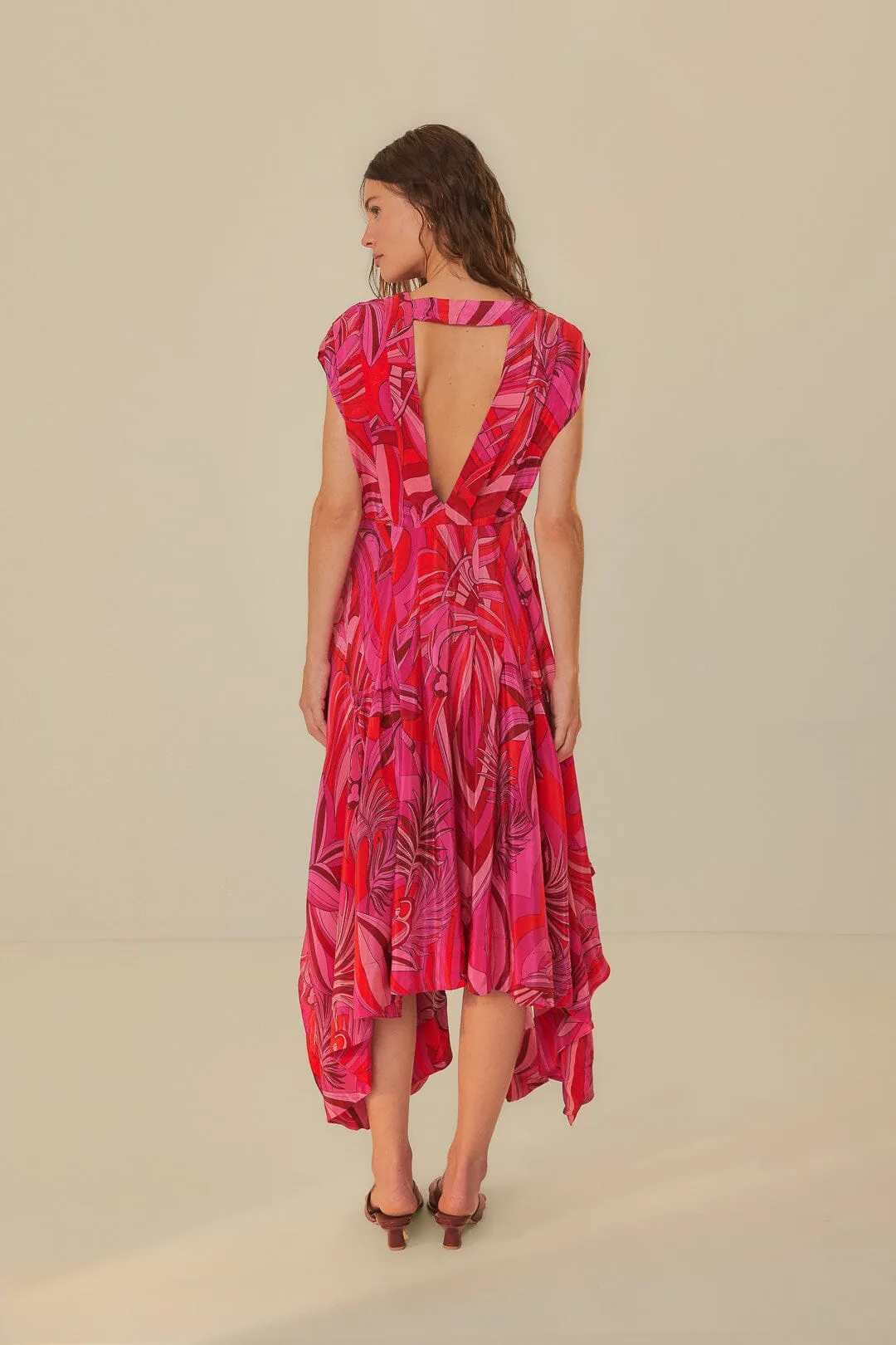 Red Endless Summer V Neck Midi Dress