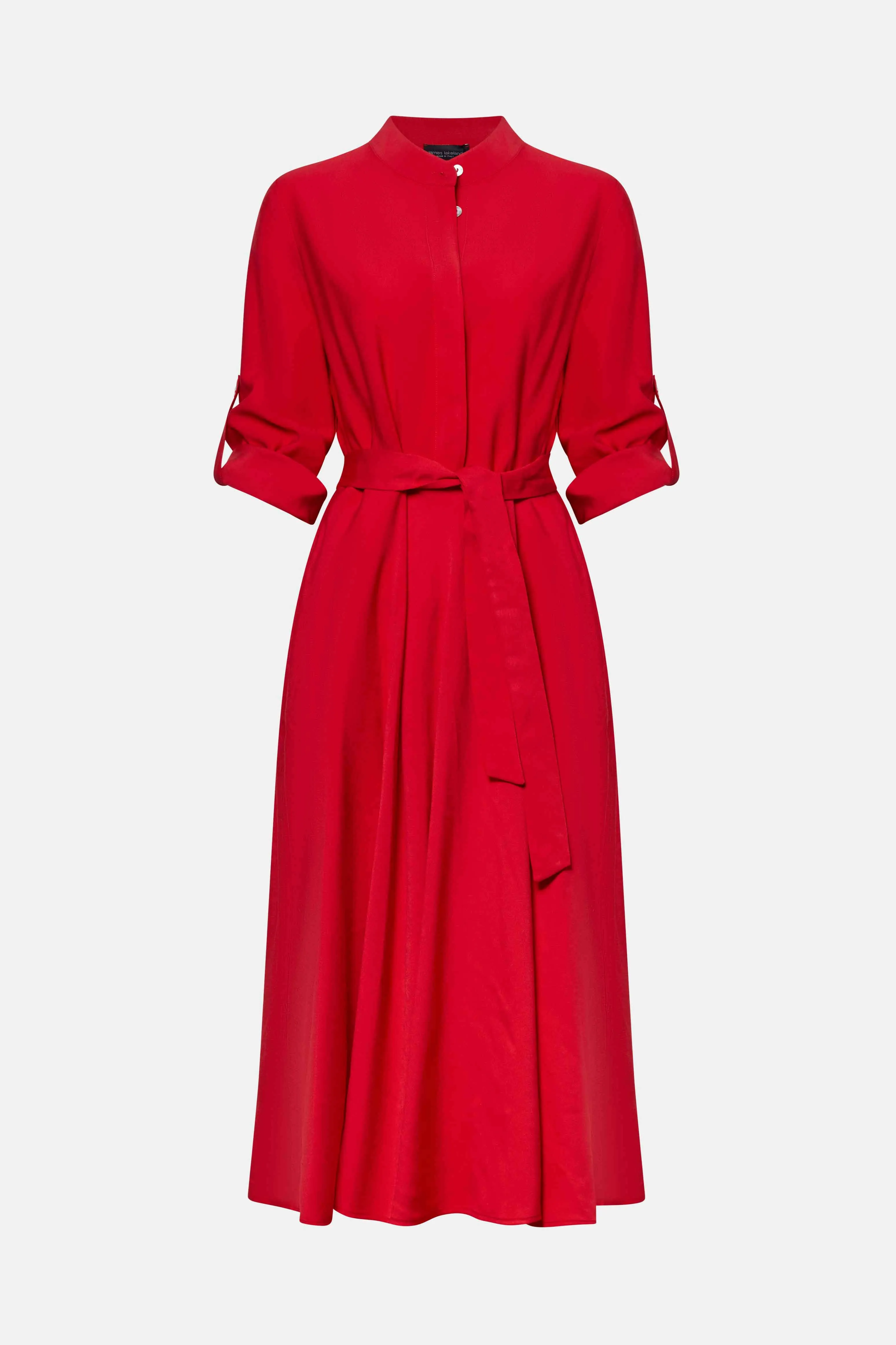 Roll Sleeve Midi Dress Red