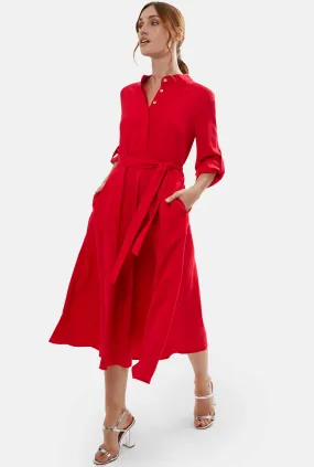 Roll Sleeve Midi Dress Red