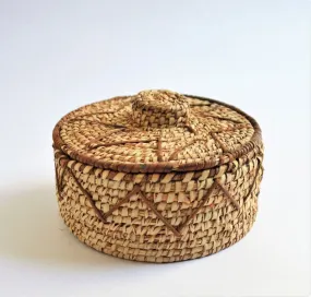 Rustic Wicker Jewelry Box - Palm leaf and leather authentic Egyptian