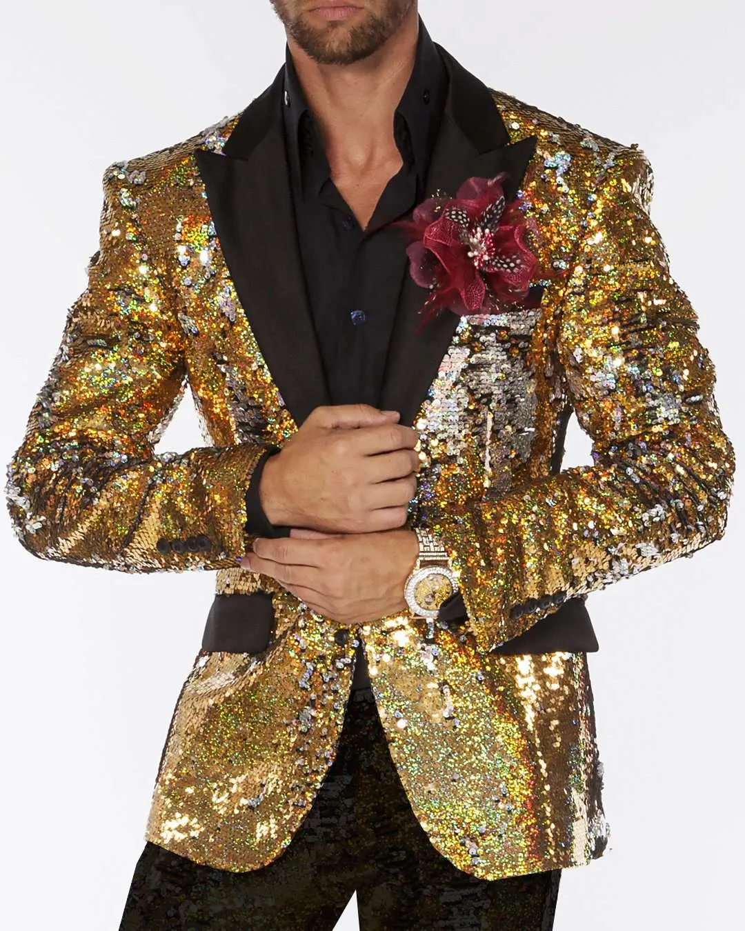 Sequin Blazer: Gold/Silver. - Wedding - Tuxedo - Prom