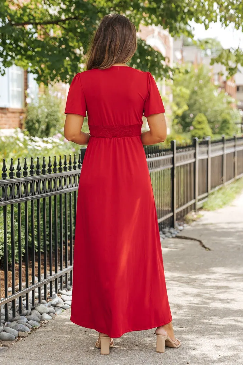 Showstopper Red Slit Maxi Dress