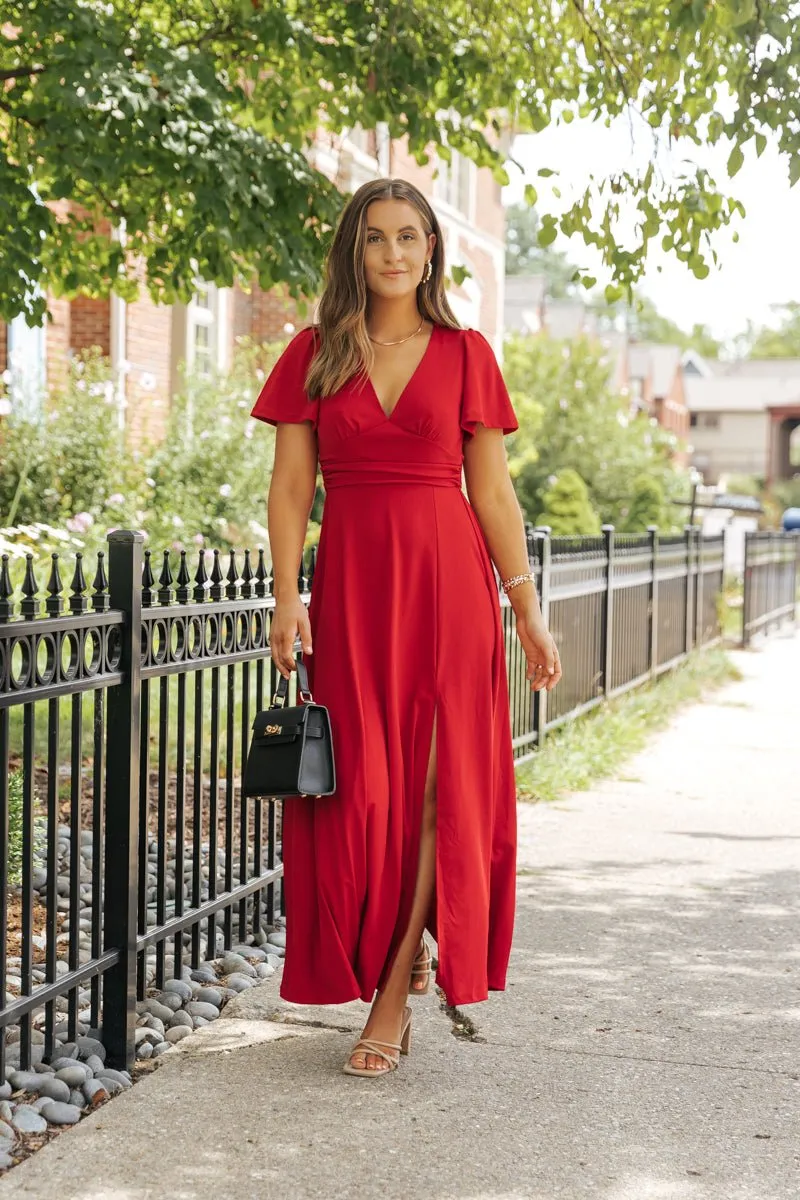 Showstopper Red Slit Maxi Dress