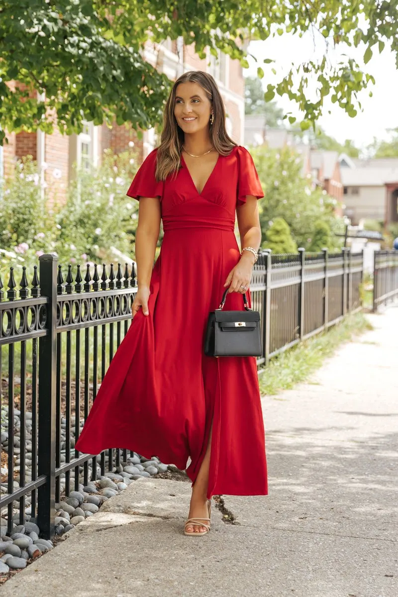 Showstopper Red Slit Maxi Dress