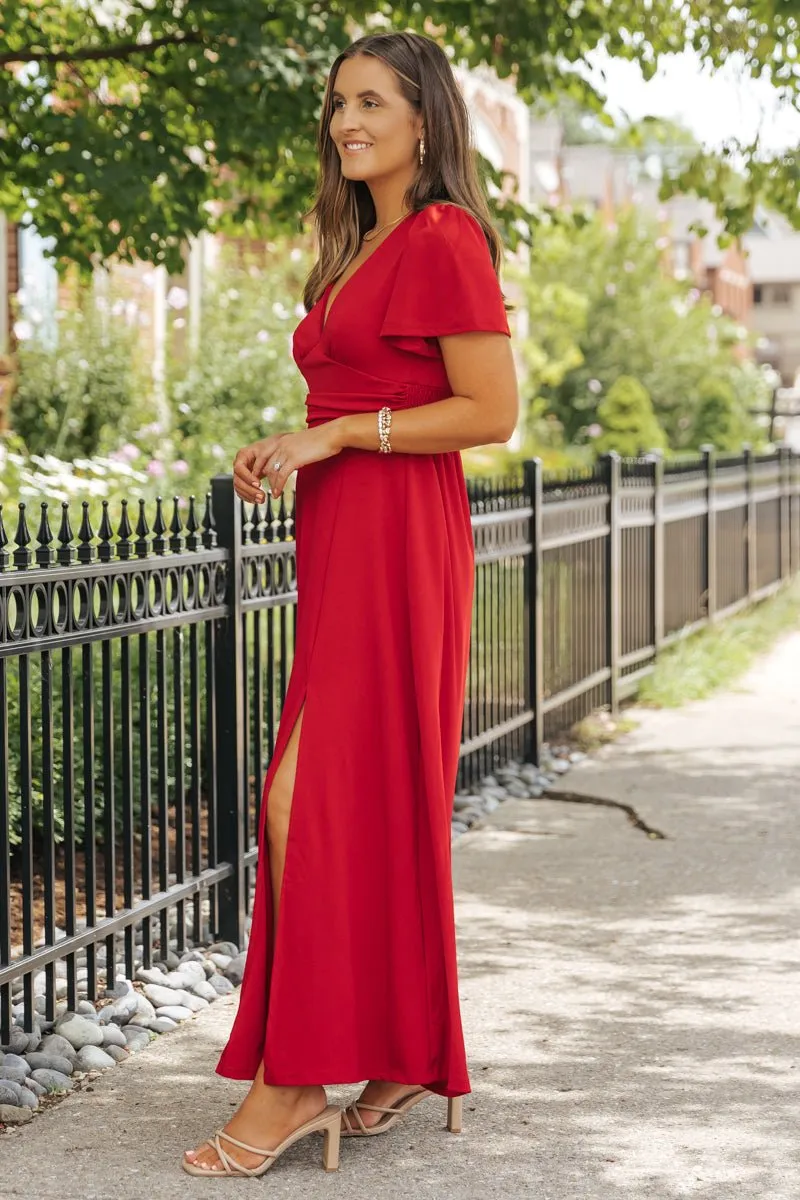 Showstopper Red Slit Maxi Dress