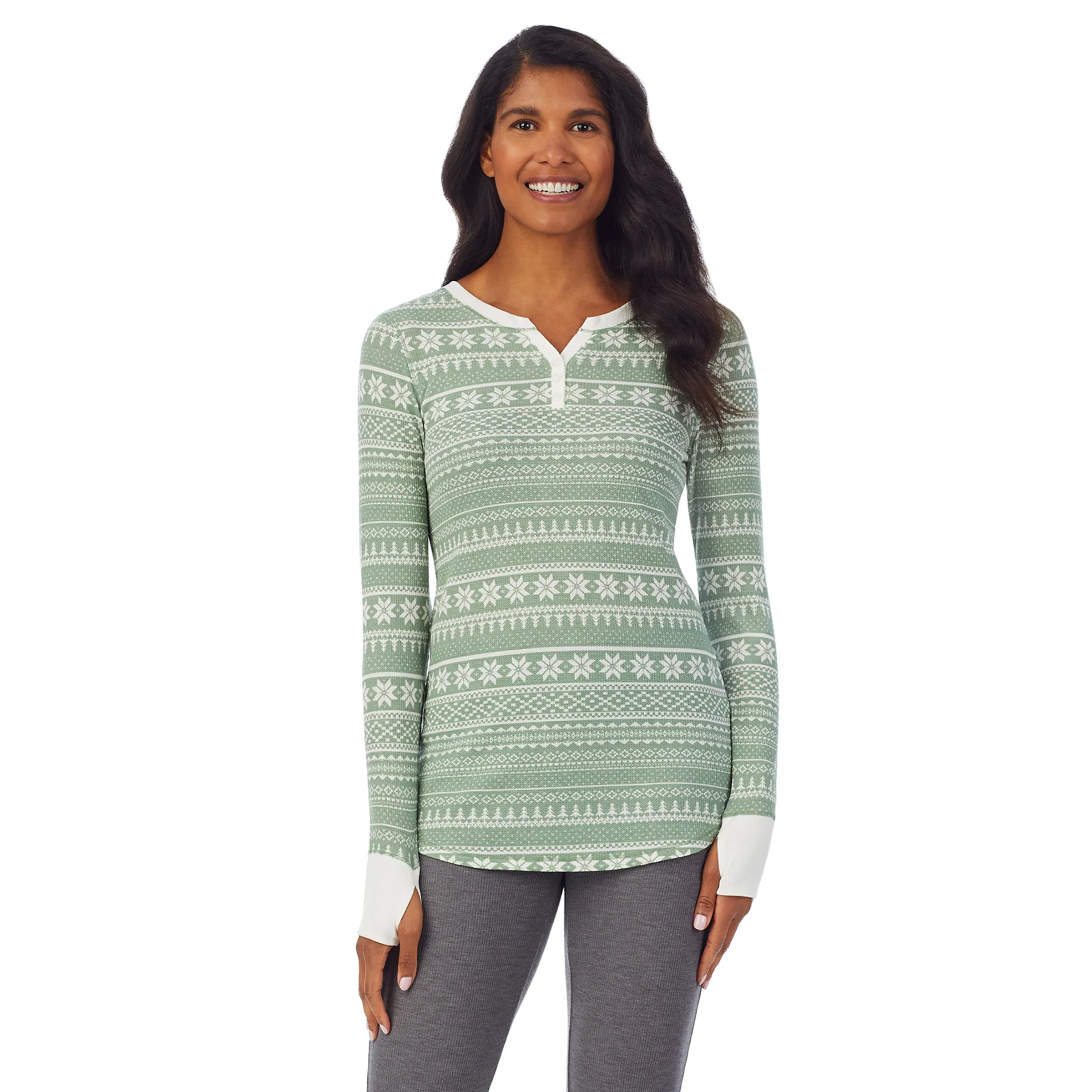 Stretch Thermal Long Sleeve Split V-Neck