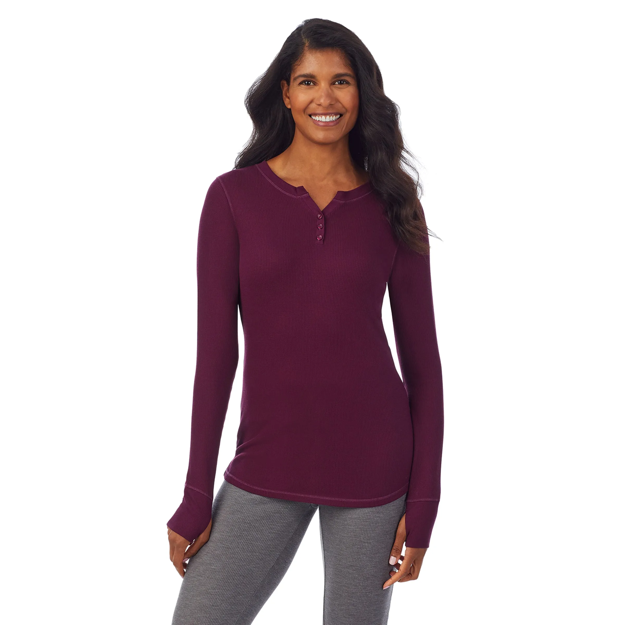 Stretch Thermal Long Sleeve Split V-Neck