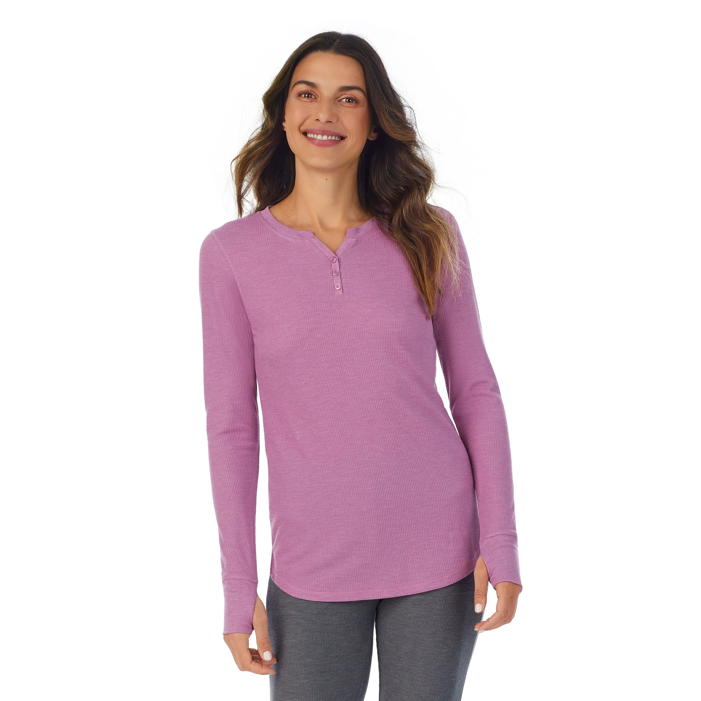 Stretch Thermal Long Sleeve Split V-Neck