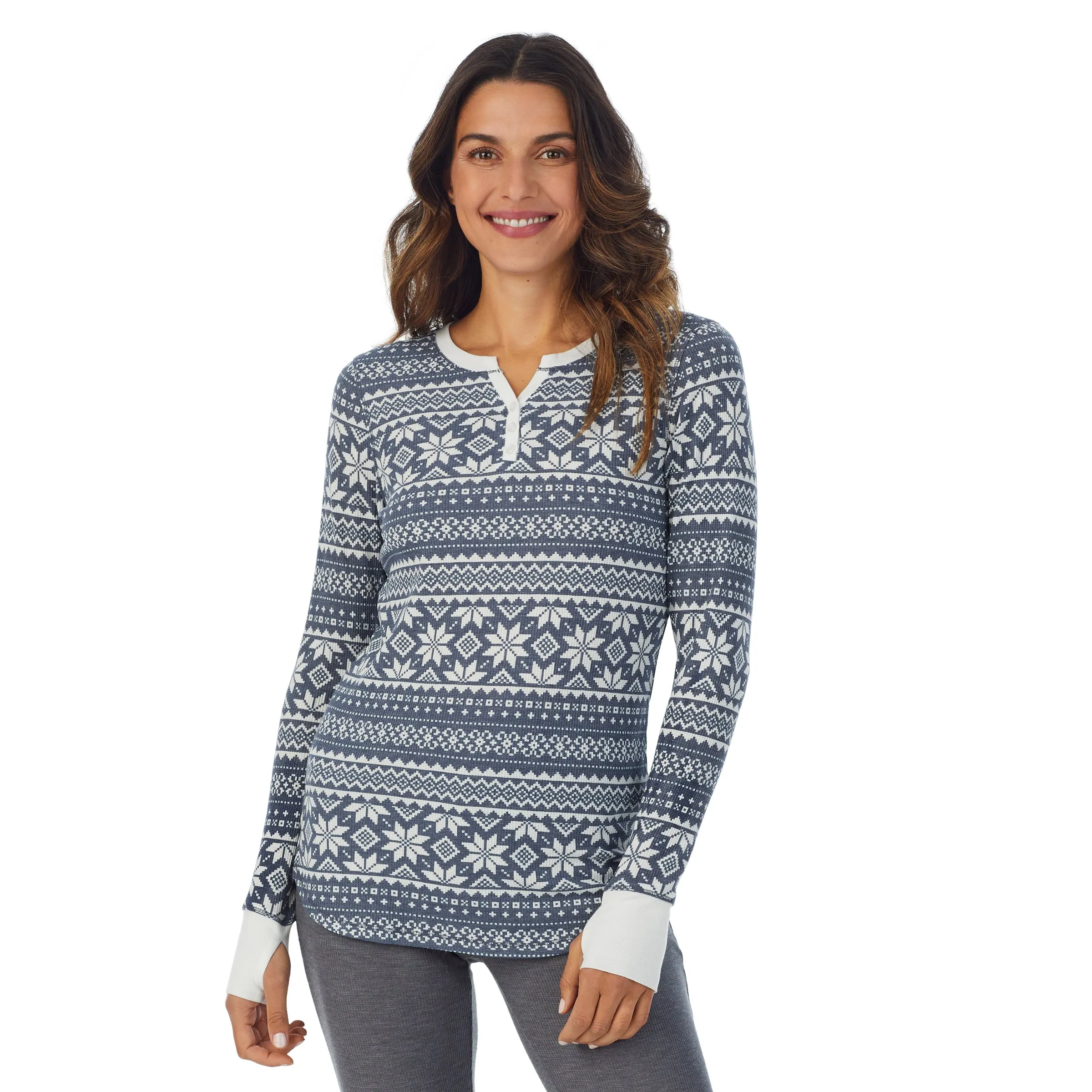 Stretch Thermal Long Sleeve Split V-Neck