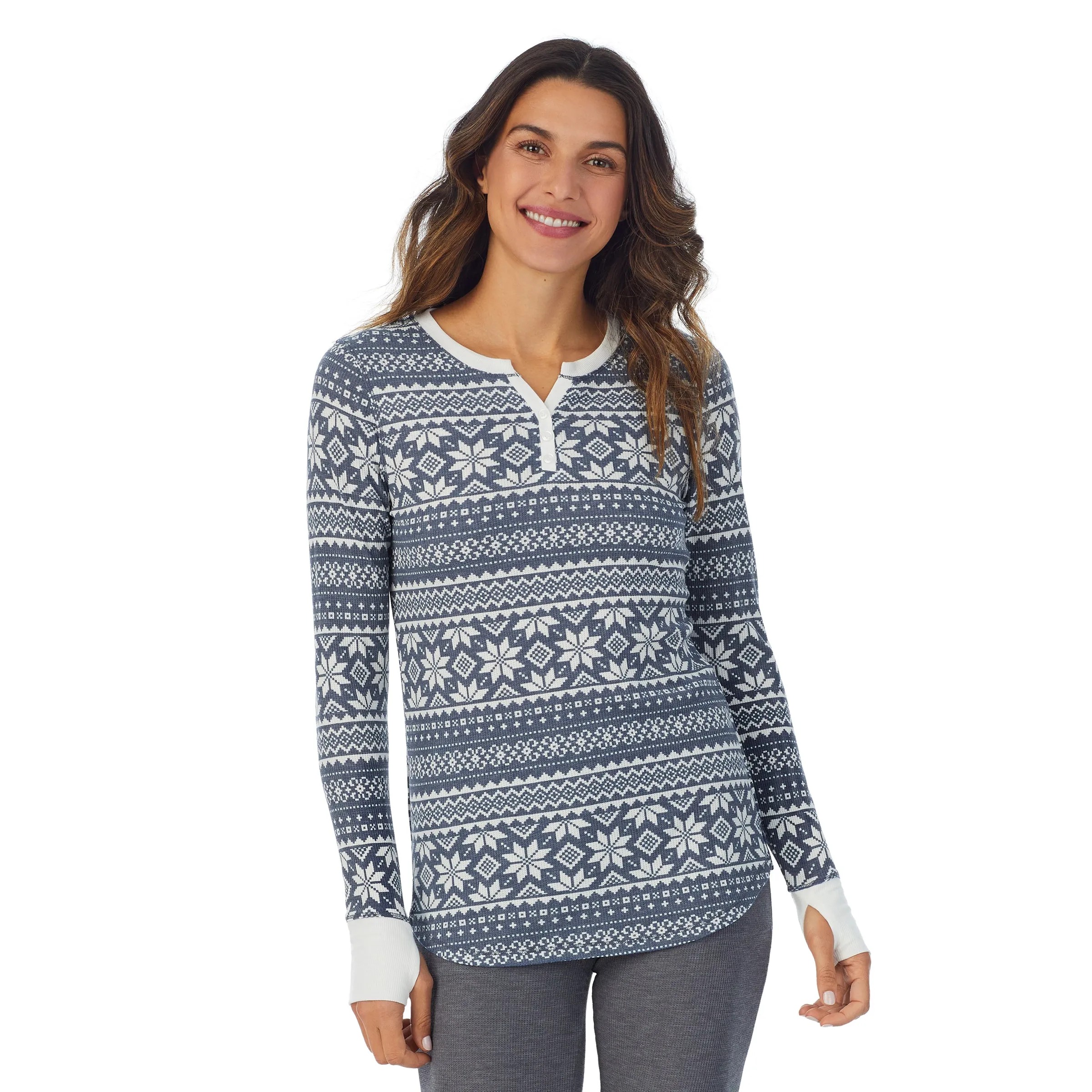 Stretch Thermal Long Sleeve Split V-Neck