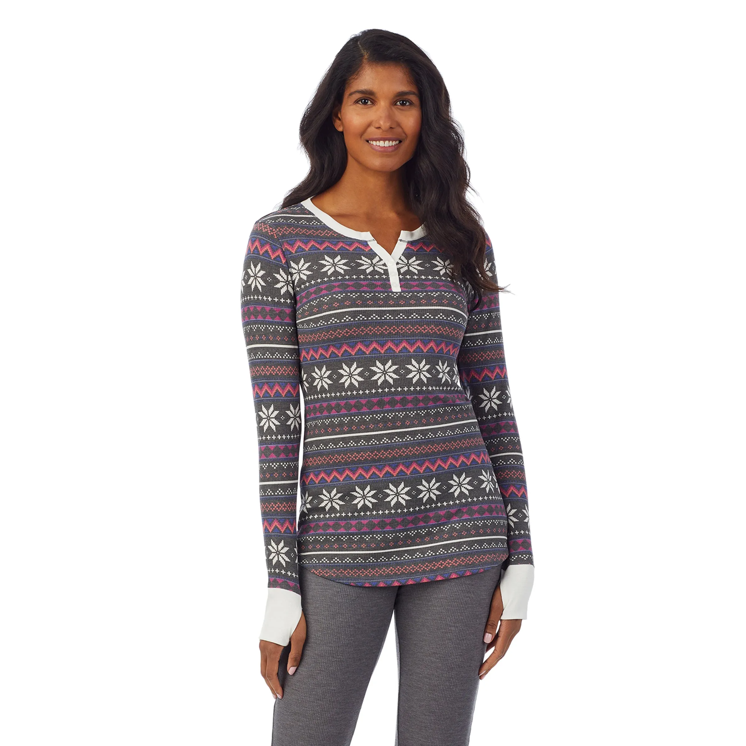 Stretch Thermal Long Sleeve Split V-Neck