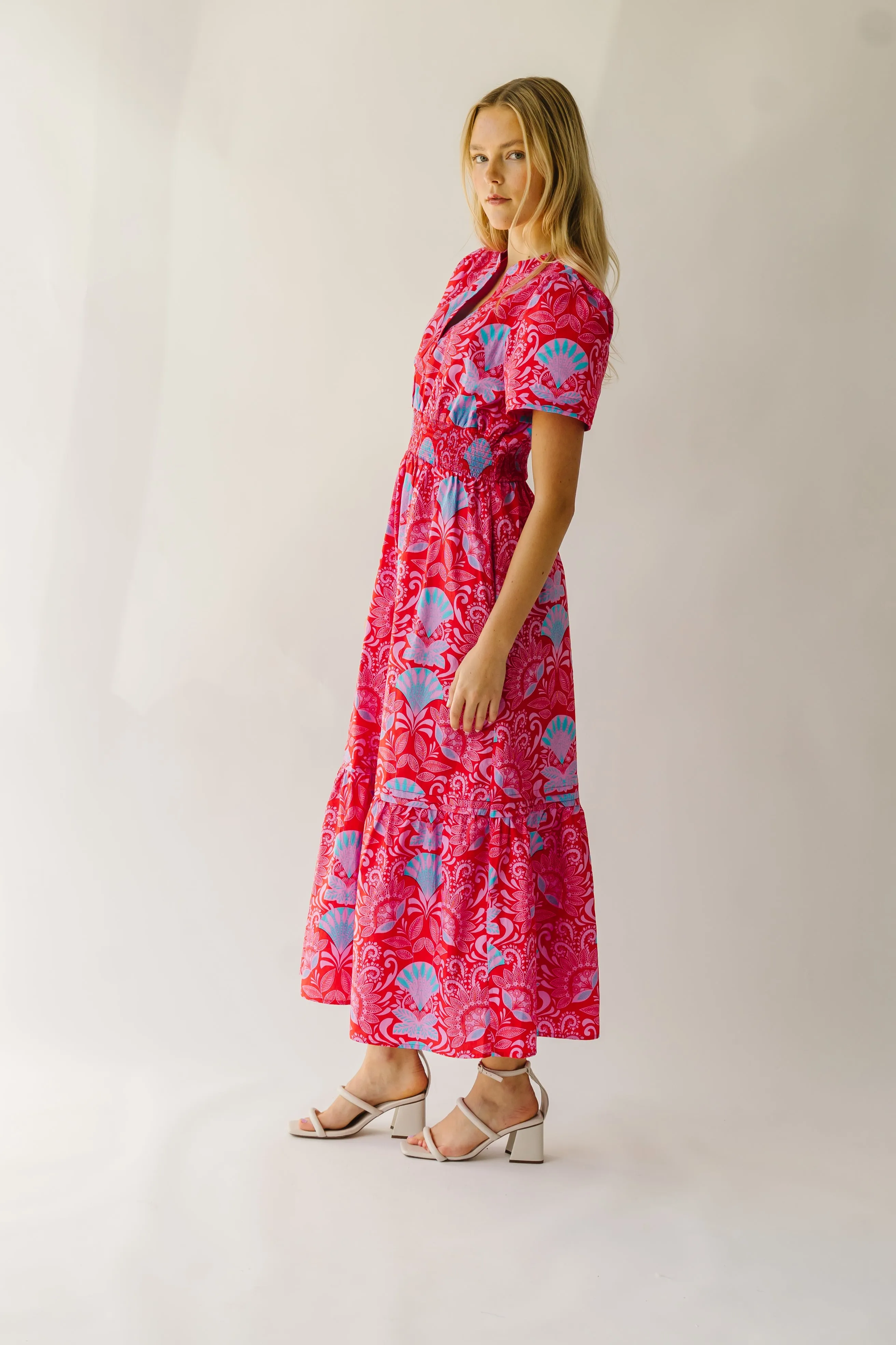 The Stebbins Floral Poplin Maxi Dress in Red   Blue Multi