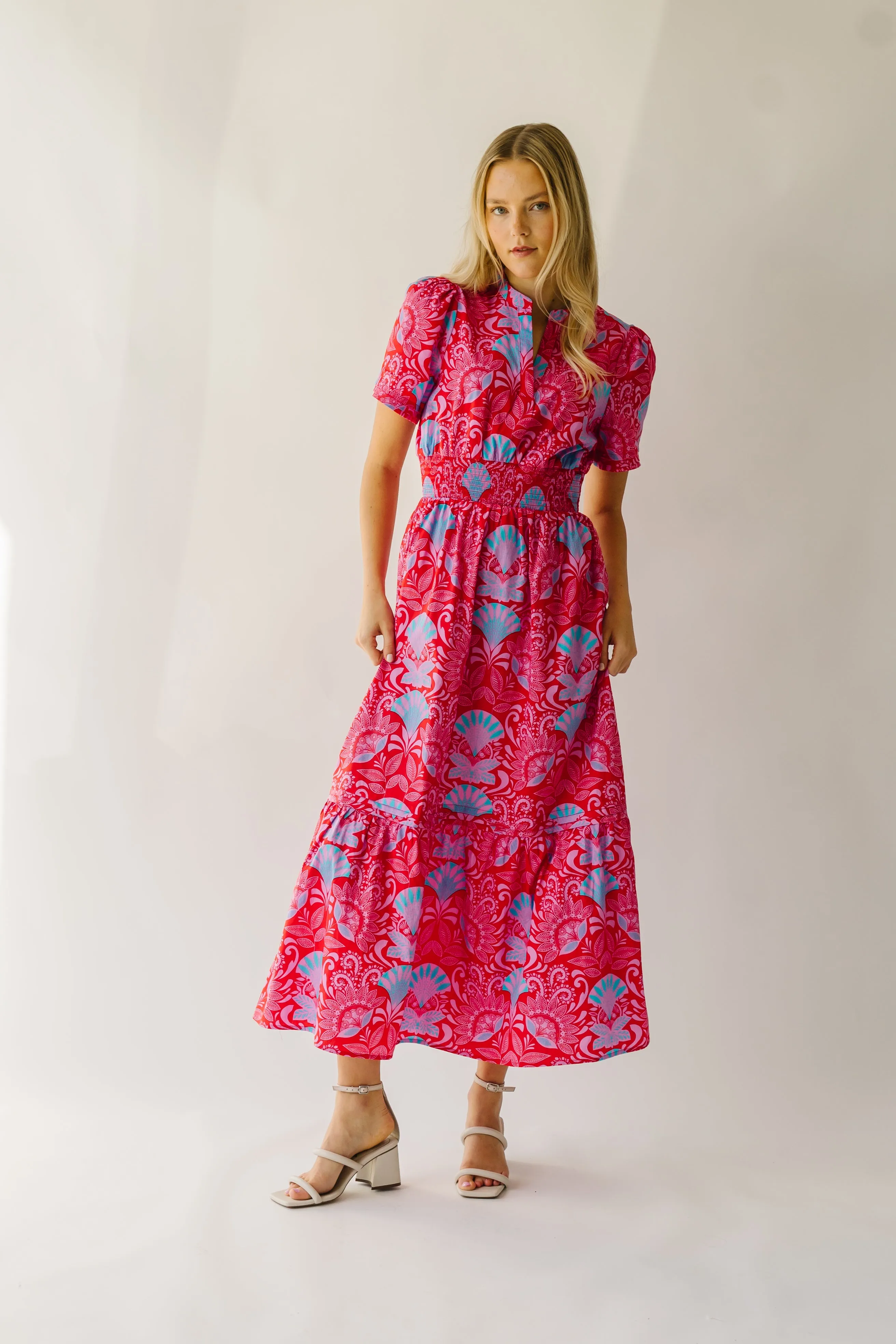 The Stebbins Floral Poplin Maxi Dress in Red   Blue Multi