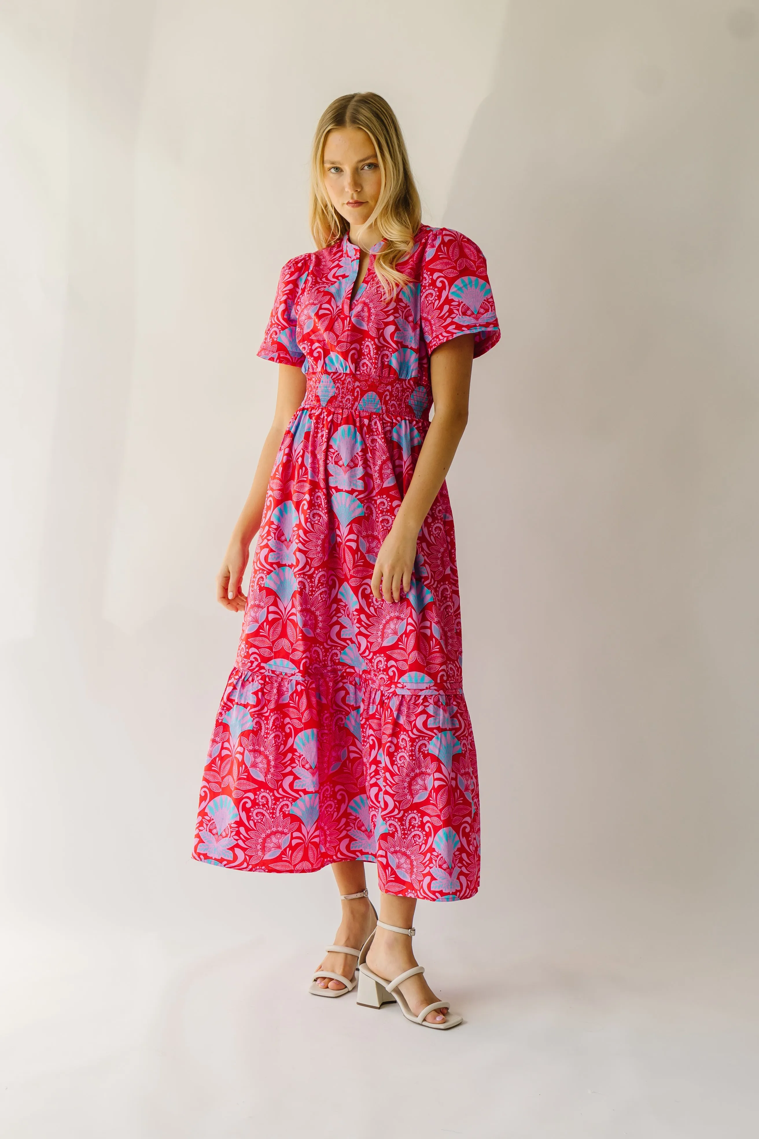 The Stebbins Floral Poplin Maxi Dress in Red   Blue Multi