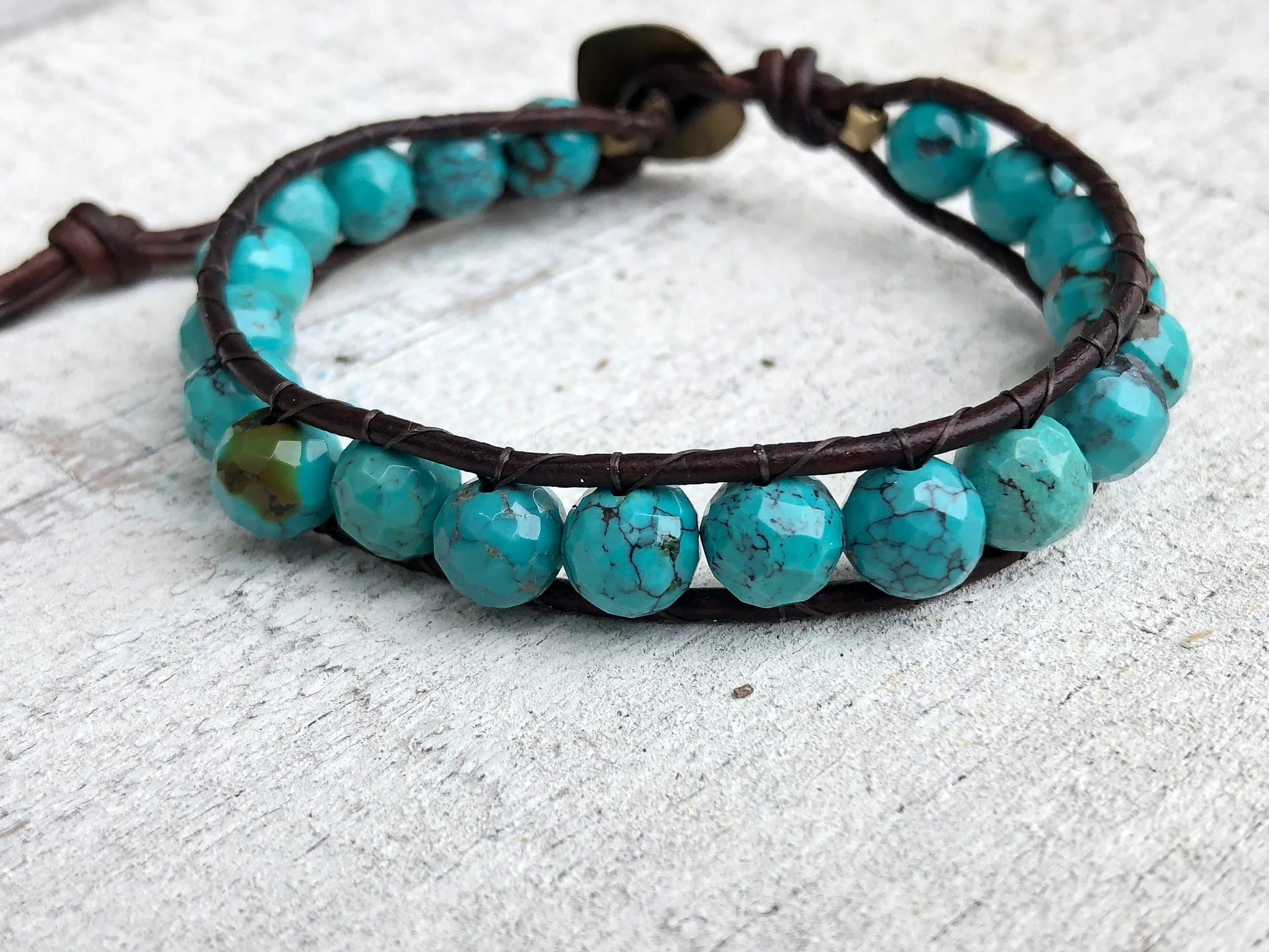 Turquoise Bracelet - Turquoise Jewelry - Blue Bracelet - Turquoise Wrap  - Brass Button - Women's Jewelry - Men's Jewelry -