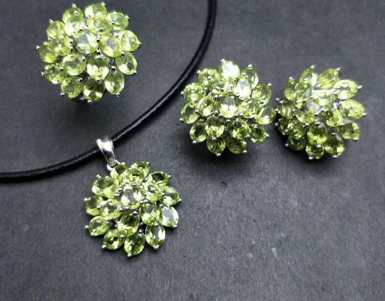 Twirl Leaves Peridot Stones 925 Sterling Silver Jewelry Sey